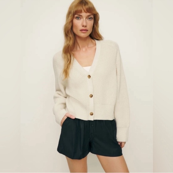 Reformation Jessa Knit Cardigan Sweater 100% Cotton Cream Small - Picture 8 of 11